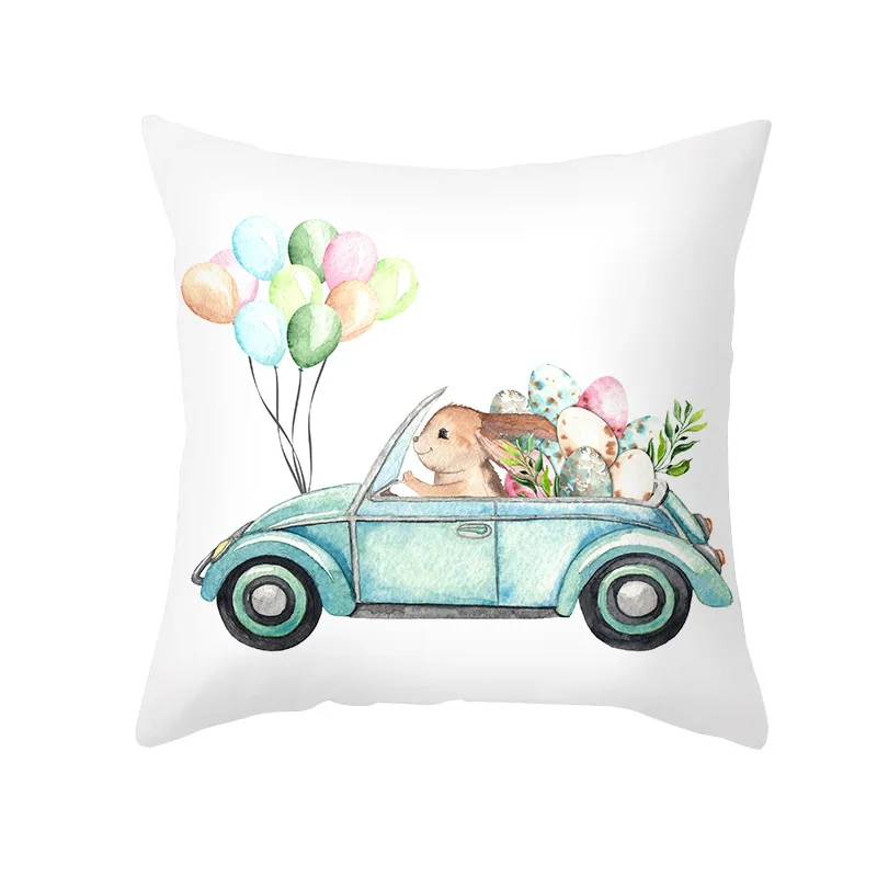 Egg Wreath Pattern Cushion Cover Easter Pillow Case Festival Farmhouse Home Decor Seat Softness Cover Pillow Flower Pillowcase