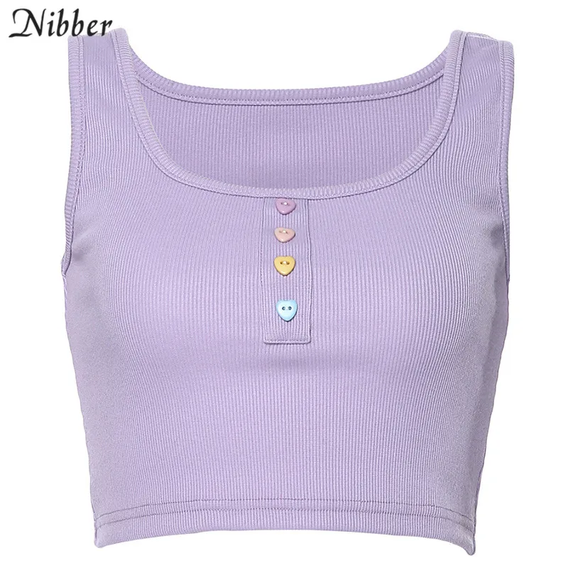 Nibber Harajuku Ribbed knit crop tops women tank tops autumn hot casual Active Wear wild stretch Slim Basic camisole mujer - Цвет: Фиолетовый