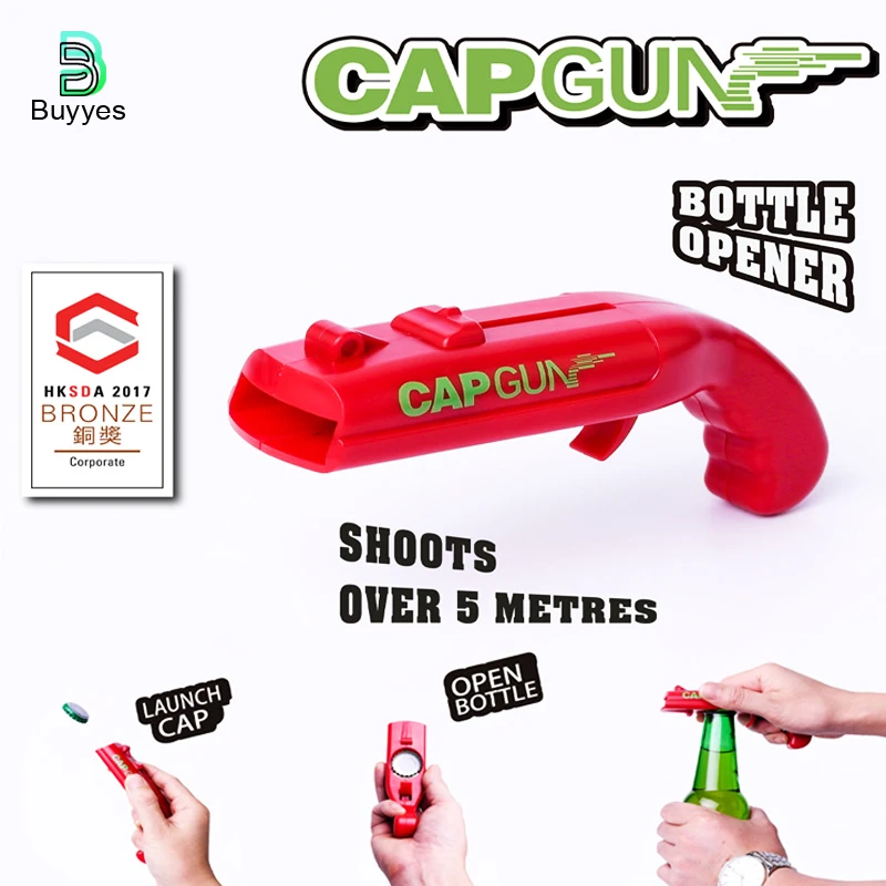 

UNTIOR Portable Cap Gun Creative Flying Cap Launcher Bottle Beer Opener Bar Tool Drink Opening Gun Shaped Bottle Lids Shooter