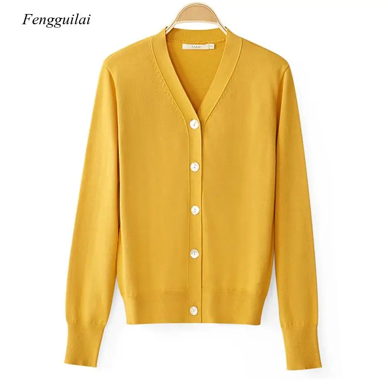 

Women Autumn Winter Solid Knitted Sweater Tops Fashion Causal Vneck Full Sleeve Loose Female Cardigan