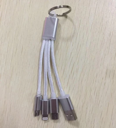100 шт./лот мобильный 3в1 usb-брелок Android type-C брелок Iphone htc брелок - Цвет: Silver
