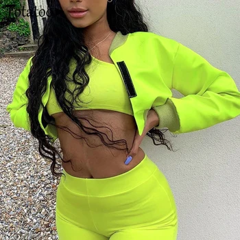 

Totatoop Autumn New Neon Jacket Coats Women Fashion Casual Oversize Long Sleeve Outwear Crop Tops Biker Sporty Active Wear Coats