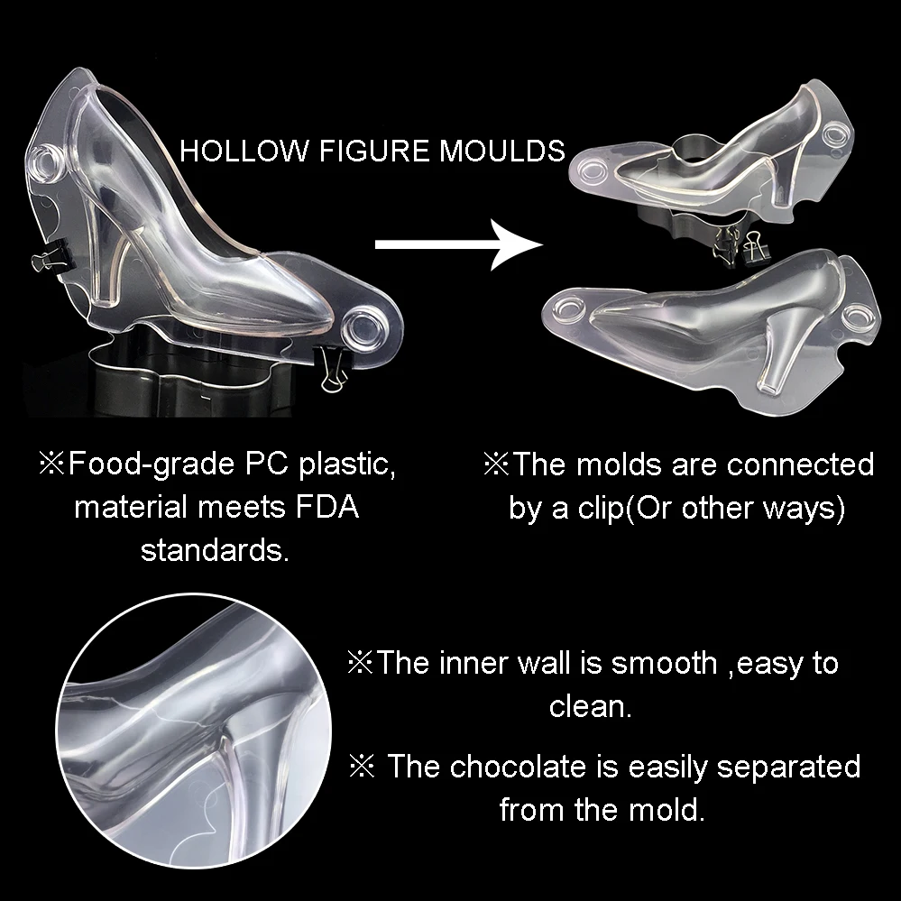 Polycarbonate Chocolate Moulds Form 3D Hollow Figure Molde Para Chocolate Bar Mold Candy Plastic Baking Pastry Cake Bakery Tools