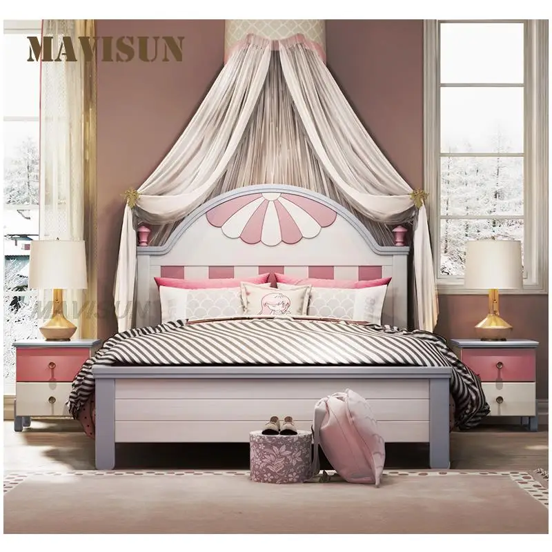 St. Tisbourg Pink Children's Bed Solid Wood Princess Mediterranean Solid Wood Bed Girl Daughter Room Girl Bedroom Furniture