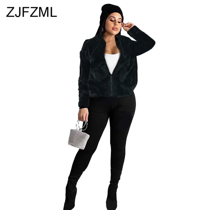 

Fall Winter Solid Hairy Coat Women Long Sleeve Front Zipper Up Slim Jacket Streetwear Plus Size Hooded Cropped Ladies Overcoat