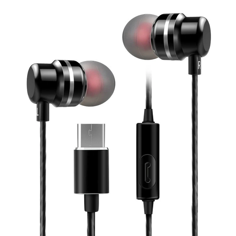 Jelly Comb type c наушники-вкладыши для Xiaomi huawei mate 10 20 P20 Pro Dynamic Drive HiFi USB-C наушники с микрофоном и регулятором громкости - Цвет: black