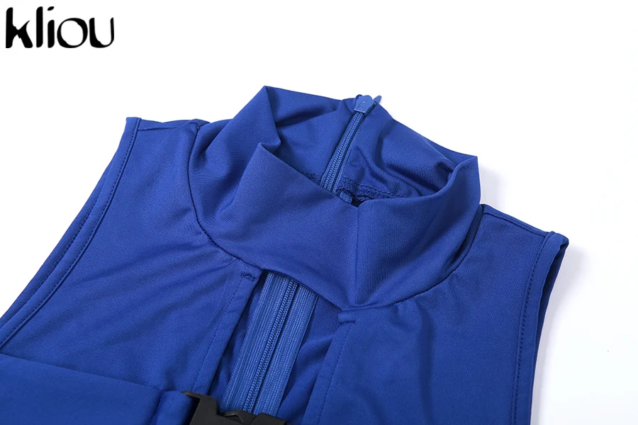 Kliou синий без рукавов выдалбливают комбинезон женские модные сексуальные вечерние обтягивающие боди невидимая молния на спине комбинезоны