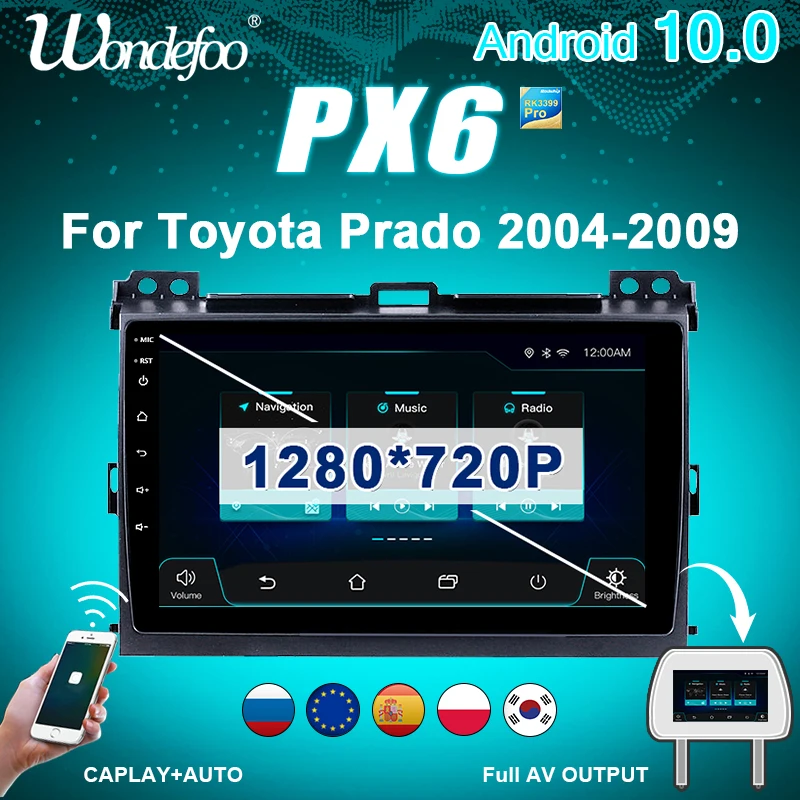 магнитола 2 din андроид Android 10 Автомагнитола радио PX6 для Toyota LAND CRUISER Prado 120 2003 2009