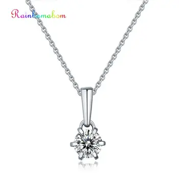 

Rainbamabom Classic 925 Sterling Silver 1 CT Real Moissanite Gemstone Wedding Engagement Pendent Necklace Fine Jewelry Wholesale