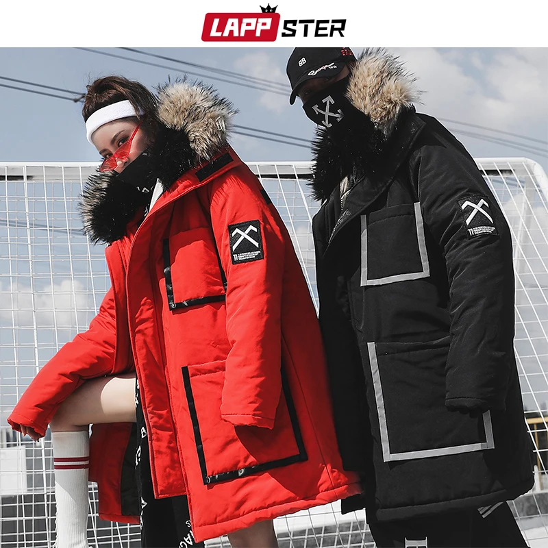 

LAPPSTER Streetwear Winter Parkas Men 2019 Mens Japanese Thick Long Coat Windbreaker Hip Hop Fashion Warm Hooded Jackets Coats