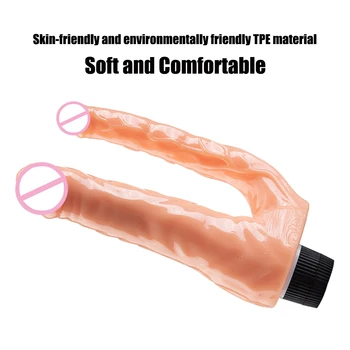 Vibrating Double Dildos Double Penetration Vagina and Anus Soft Skin Feel Phallus Dick Double Headed Penis Sex Toys for Women 5