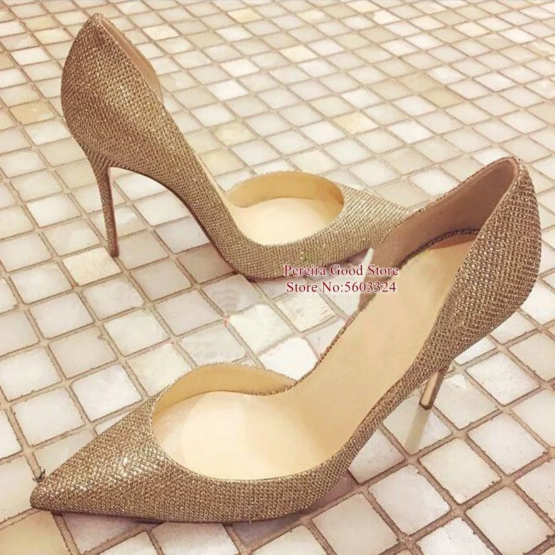 

Elegant Multi Glitter High Heel Pumps Pointed Toe Shallow Cut-out Stiletto Heel Dress Shoes 12CM Celebrating Banquet Shoes
