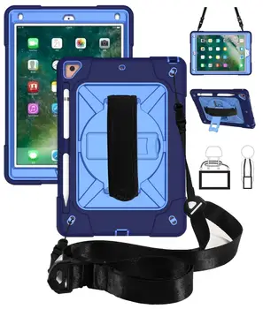 

Tablet Case for iPad 6th 5th Generation Three Layer Hybrid Kids Shoulder Strap Stylus Pencil Holder for iPad 9.7 2018 2017 Air 2