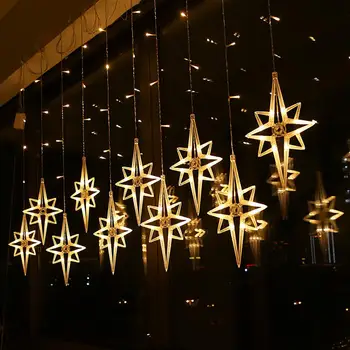 

QIFU Star Christmas Curtain LED Light 2020 Merry Christmas Decor for Home Cristmas Ornaments Xmas Decor New Year 2021 Navidad