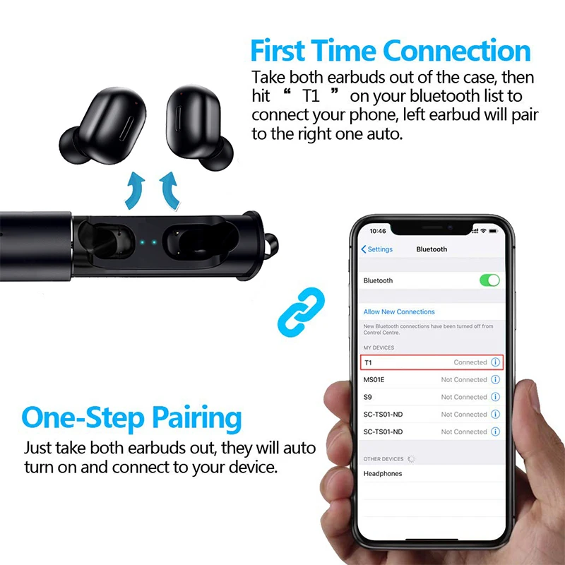 T1 TWS беспроводные Bluetooth V5.0 наушники мини спортивные водонепроницаемые наушники 6D стерео наушники-вкладыши ДИЗАЙН наушники с микрофоном легко носить с собой