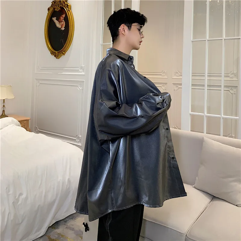 Для мужчин с длинным рукавом блестящие свободные модные оверсайз Повседневная