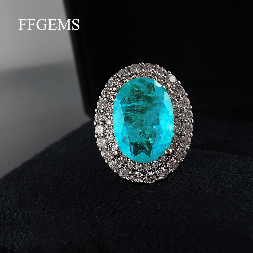 FFGems Vintage Silver create Paraiba Tourmaline Gemstone Wedding Diamonds big oval Rings for women Gift Fine Jewelry Wholesale FFGems Vintage Silver create Paraiba Tourmaline Gemstone Wedding Diamonds big oval Rings for women Gift Fine Jewelry Wholesale