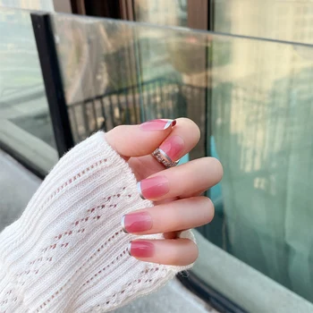 

24Pcs Ins Bride false nails for girls Full Cover press on nails Pink Gradient Artificial Fake Nails Manicure Finished with Glue