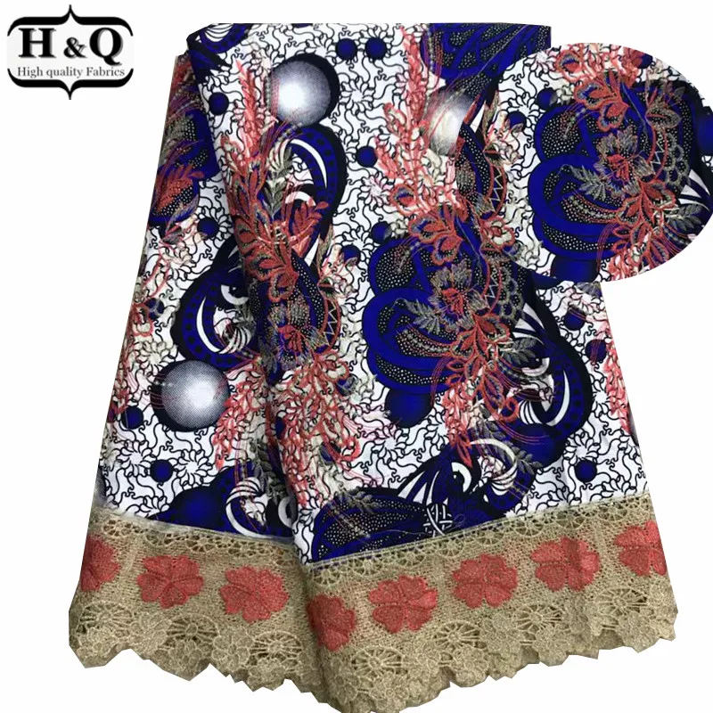 

6 Yards/Piece African Ankara Wax Print Fabric With Lace Nigerian Guipure Cord Lace 100% Cotton Wax Lace Dress Fabric For Party