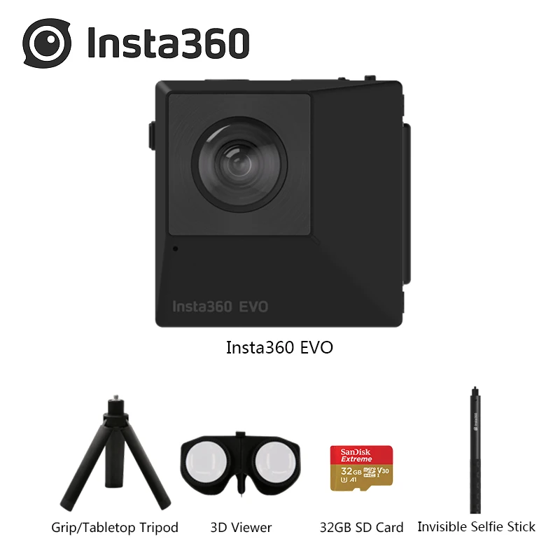 Insta360 EVO 5,7 K видео VR 360 панорамная Insta 360 EVO 18 Мп фото для Android iPhone 180 ° 3D съемка 360 ° камера с двойным объективом - Colour: EVO 32G Selfie Stick