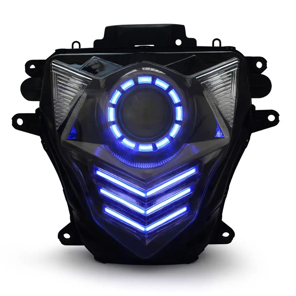 Передние фары KT для мотоцикла Suzuki GSXR600 2011 2012 2013 HID Проектор Светодиодный(LED) Глаз ангела Синий Передняя фара 55 Вт - Цвет: Blue DRL