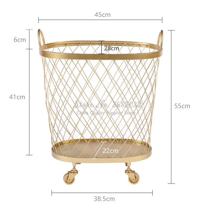 Современный золотой модный металлический золотой цвет ручка для хранения грязной одежды корзина для белья домашний креативный Органайзер с колесом