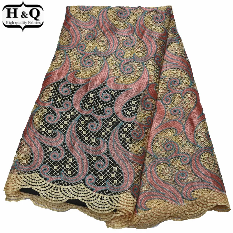 

African Cord Lace Fabric Water Soluble Lace 5 Yards/Pcs Nigerian Guipure Lace With Stones Fashion Mesh Lace For Party Dresses