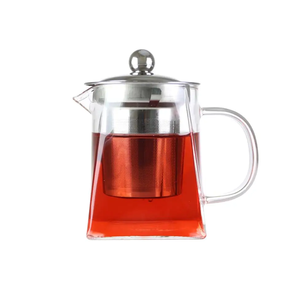 Чайный горшок из боросиликатного стекла с фильтром из нержавеющей стали, квадратный чайный горшок для чая с рассыпчатыми листьями, пригодный для нагрева и безопасной плиты
