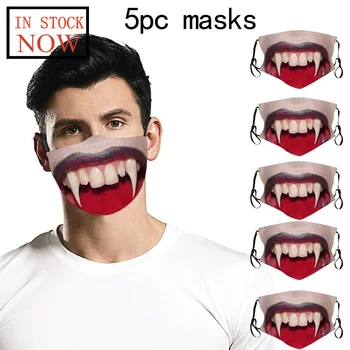 

Male Women 3d Funny Printing Printed Pollution Spatter Face 5pc Masks Shield Face Mask Mondkapjes Wasbaar Masque De Protection
