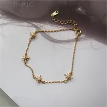 LULU-PIG Лидер продаж японский корейский стиль простой звезда золото 925 тонкий серебряный браслет CSL006