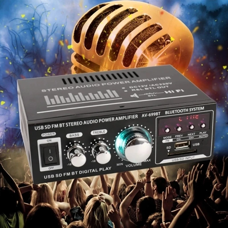 AC 220 В/DC12V HIFI аудио стерео усилитель мощности для автомобиля и дома 2CH ЖК-дисплей/BT/FM радио/400 Вт Мощность/дистанционное управление