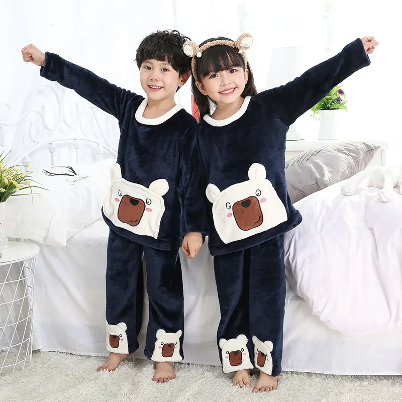 Новые пижамы для девочек Теплые плотные осенне-зимние фланелевые пижамы Mujer, детские пижамы из кораллового флиса с рисунком для мальчиков, детские пижамы 5 - Цвет: color at picture
