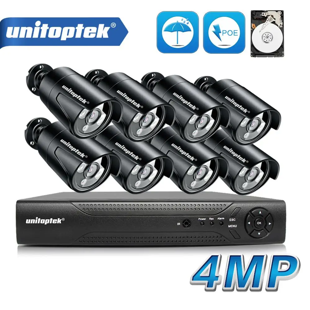 

8CH POE NVR Kit 48V Power CCTV Camera System Onvif P2P 4MP HD H.265 IP Camera POE Outdoor Security Video Surveillance System