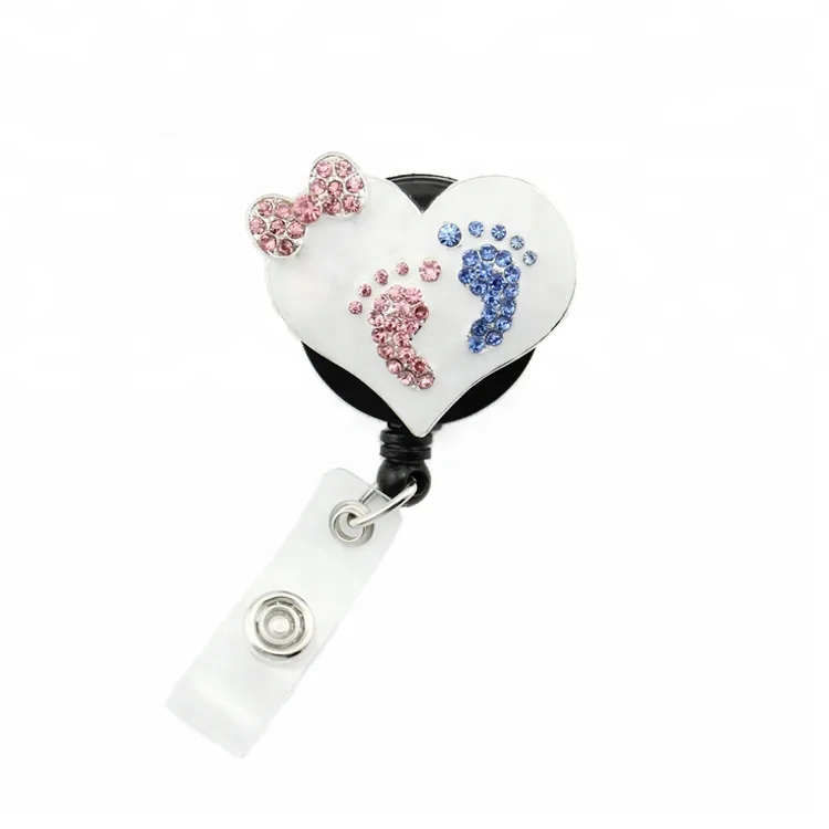 Medical-Nurse-Rhinestone-Newborn-Footprint-Retractable-Name