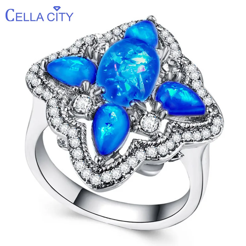 Женское кольцо из серебра 925 пробы с голубым опалом | Украшения и аксессуары