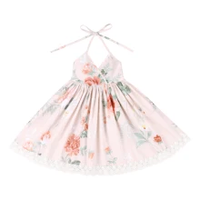 Flofallzique платье с цветочным узором для девочек Лето г. Роза цветочный принт дизайн Одежда малышей спинки Свадебная вечеринка