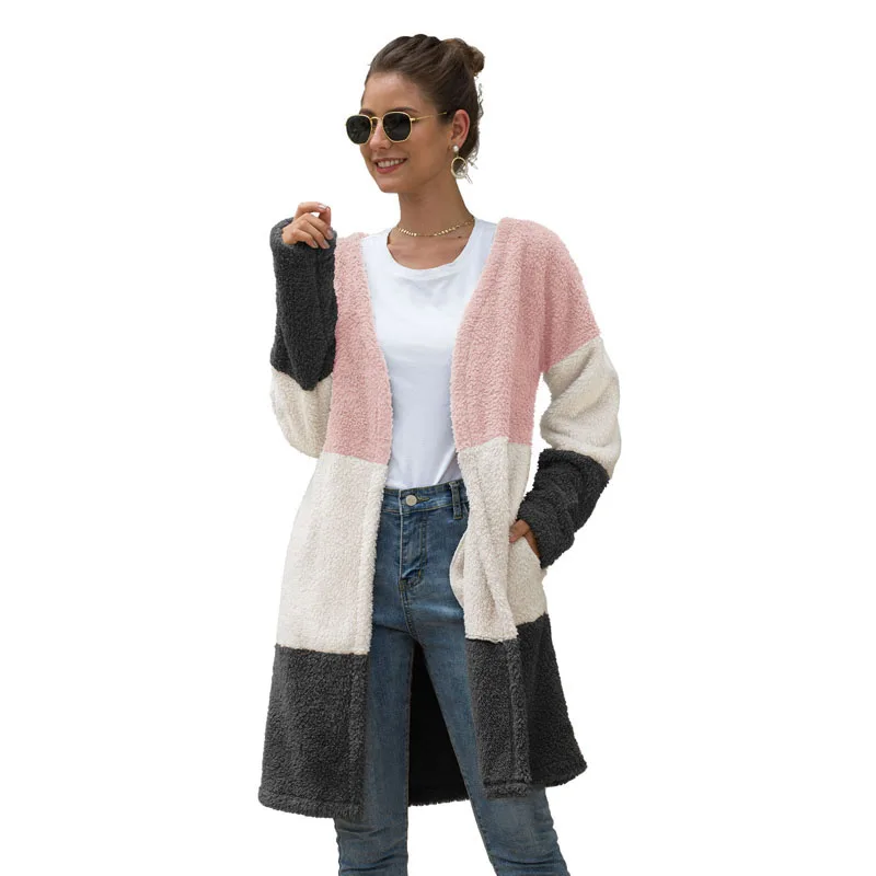 

Ladies Coat Women's Jackets Party Autumn Casual Fashion Loose Overcoat Three-Color Splice Warm Jacket