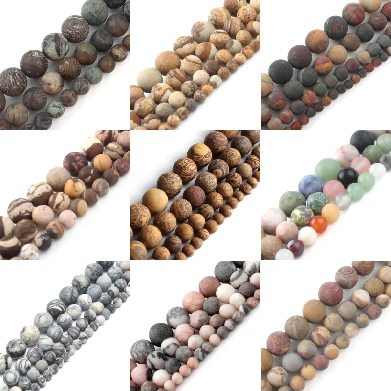 Natural Frosted Matte Jasper Gemstone Round Loose Beads for Jewelry Making 15'' 