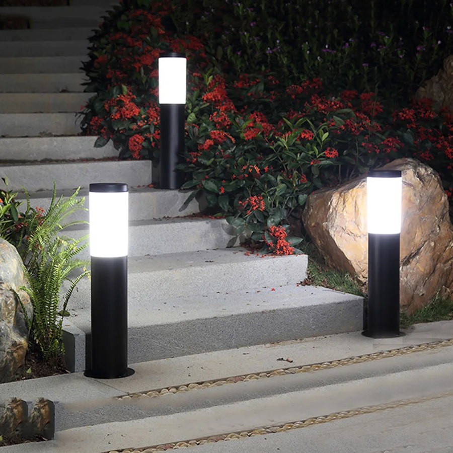 Garden Light Black Silver Stainless Steel Led Outdoor Lawn Lamp Bollard Light Pathway Wateproof Garden Lamp Grassplot Landscape Lawn Light
