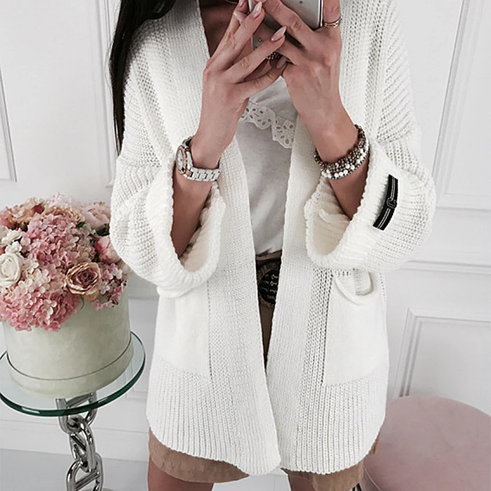 

Heflashor Women Cardigan Long Open Front Sweaters Loose Knit Coat with Pockets Autumn long cardigan women's sweater sweater
