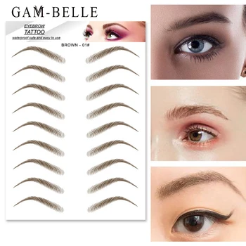 GAM-BELLE 4D 헤어 눈썹 메이크업 방수 눈썹 문신 스티커, 오래 지속되는 자연스러운 가짜 눈썹 스티커 화장품