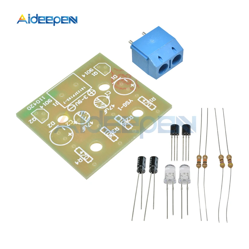 DC 3 V-14 V 5MM Flash Light Blue Светодиодный модуль DIY Kit транзистор 30K сопротивление 22 мкФ электролитические конденсаторы без кабеля Dupont