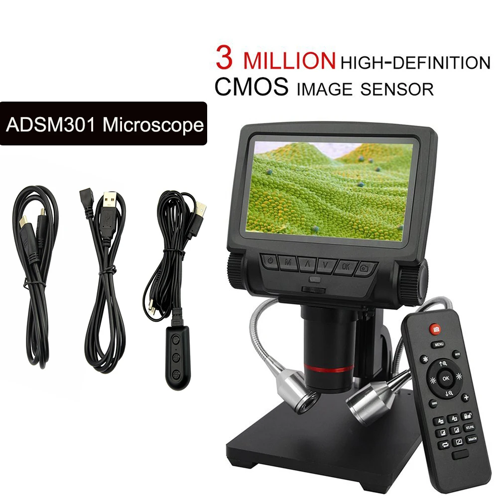 Цифровой USB/HDMI/AV микроскоп ADSM301 5 дюймов встроенный дисплей высокий объект