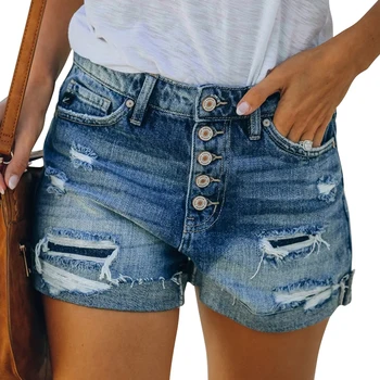 

CALOFE Casual Summer Denim Women's Shorts Cowboy High Waists Tassel Hole Fur-lined Leg-openings Plus Size Sexy Short Jeans