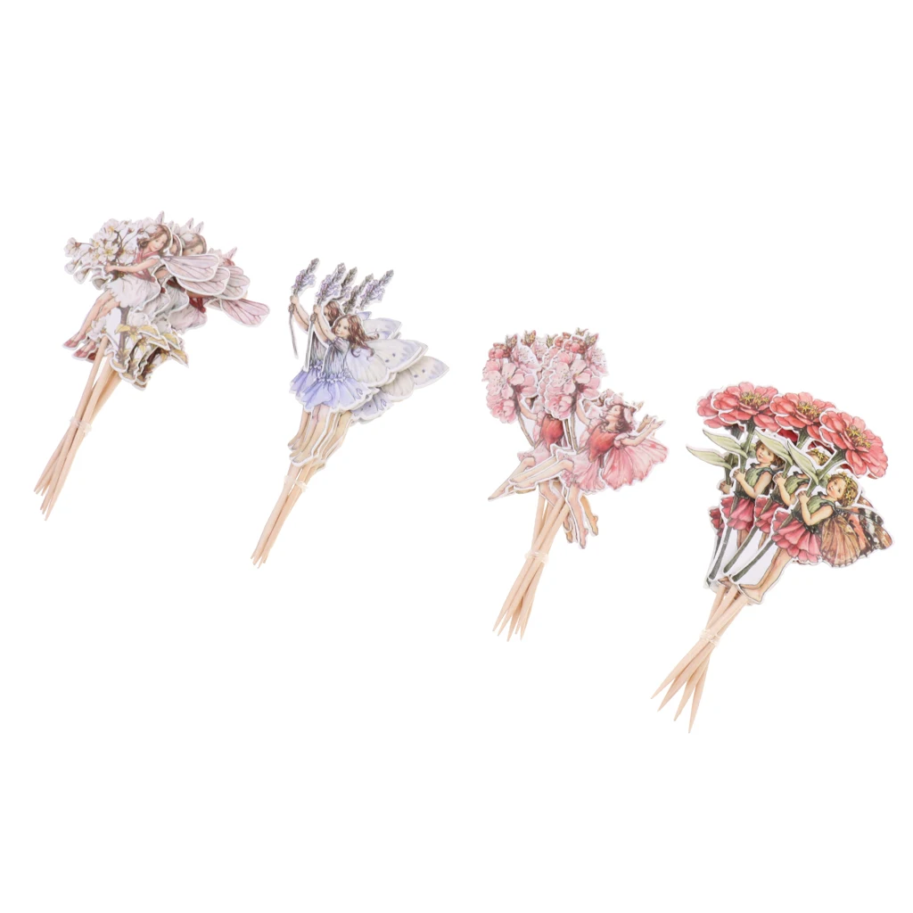 24 Pieces Flower Fairy Pixie Cupcake Cake Topper Pick Party Cake Decor