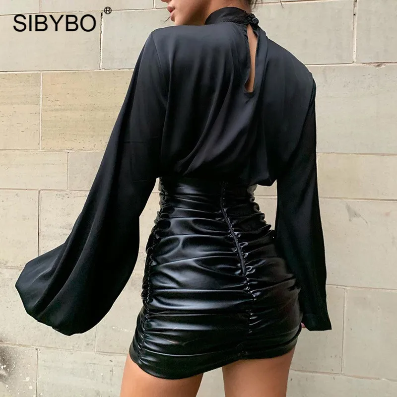 SIBYBO, сатиновая водолазка, тонкая сексуальная футболка, Женская Весенняя мода, рукав-фонарик, укороченный топ, Женская однотонная Повседневн... SIBYBO, сатиновая водолазка, тонкая сексуальная футболка, Женская Весенняя мода, рукав-фонарик, укороченный топ, Женская однотонная Повседневн...