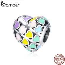 BAMOER, романтические 925 пробы, серебряная Радуга, Сердце, цвет, эмаль, подвески, бусины, подходят для оригинальных браслетов, сделай сам, изготовление ювелирных изделий SCC902