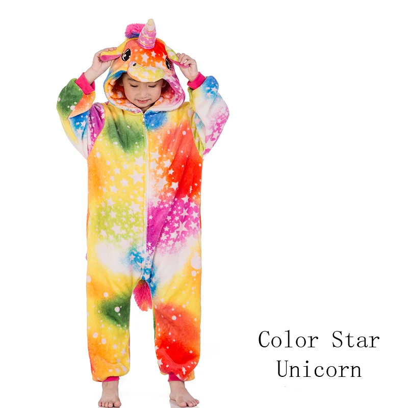 Kigurumi/Детские фланелевые пижамы; детские зимние комбинезоны; одежда для сна для девочек и мальчиков; пижамный комплект с единорогом, Тигром; Пижама с капюшоном