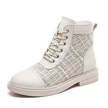 

Women's Genuine Leather Ankle Boots 2020 Autumn Winter Flat Short Boots British Wind Cow Leather Motorcycle Boots Female