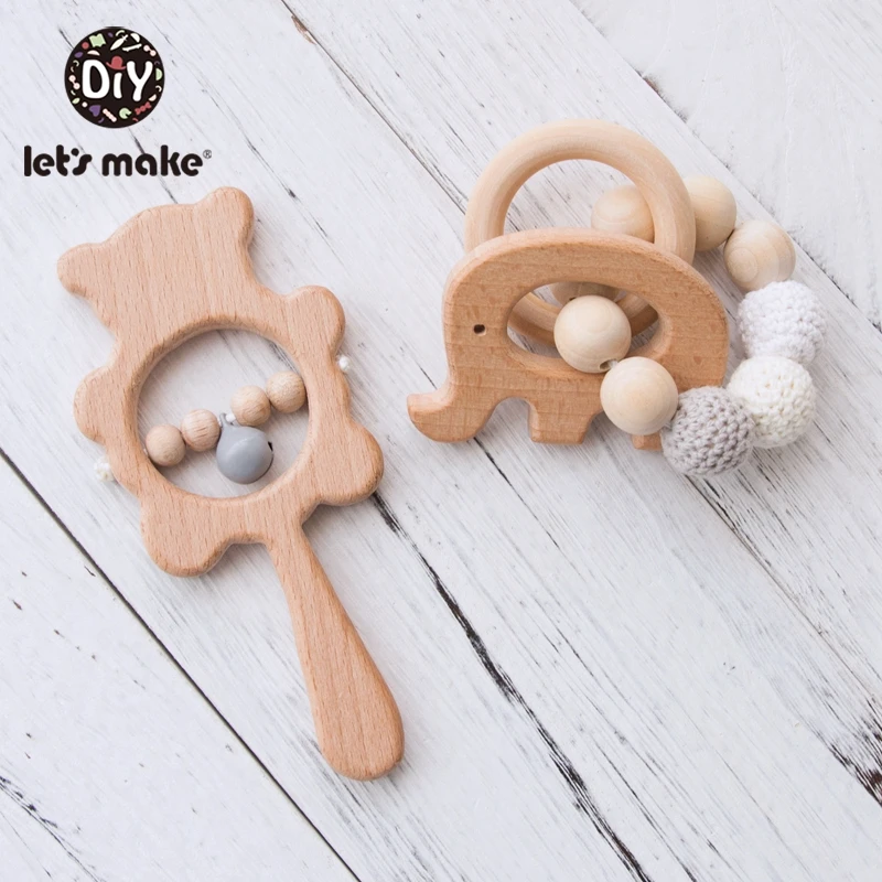 Let'S Make/2 шт., игрушки для новорожденных, деревянная погремушка, погремушка для младенцев, детская погремушка, персонализированная соска, цепь, погремушки для детей 0-12 месяцев